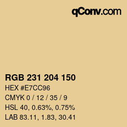 Código de color: RGB 231 204 150 | qconv.com