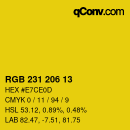 カラーコード: RGB 231 206 13 | qconv.com