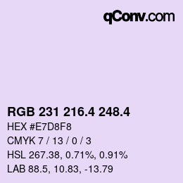 カラーコード: RGB 231 216.4 248.4 | qconv.com