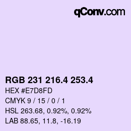 カラーコード: RGB 231 216.4 253.4 | qconv.com