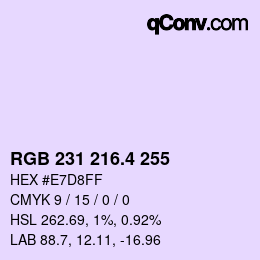 カラーコード: RGB 231 216.4 255 | qconv.com