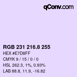 カラーコード: RGB 231 216.8 255 | qconv.com