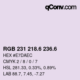 カラーコード: RGB 231 218.6 236.6 | qconv.com