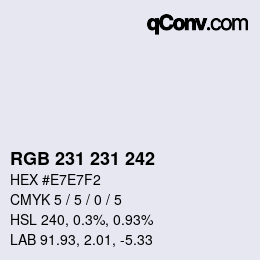 Color code: RGB 231 231 242 | qconv.com