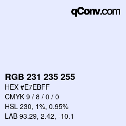 Color code: RGB 231 235 255 | qconv.com