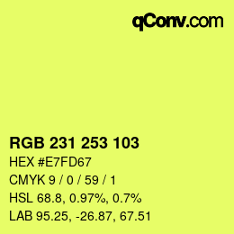 Color code: RGB 231 253 103 | qconv.com