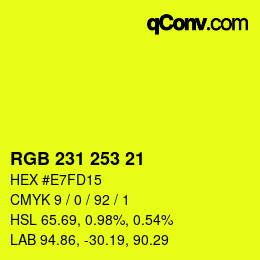カラーコード: RGB 231 253 21 | qconv.com