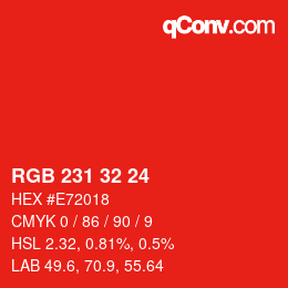 颜色代码: RGB 231 32 24 | qconv.com