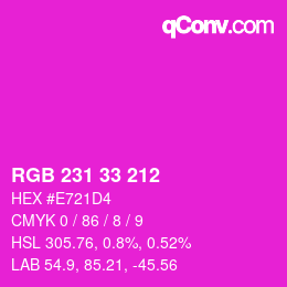 カラーコード: RGB 231 33 212 | qconv.com