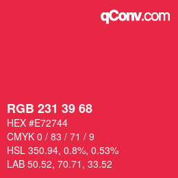 Color code: RGB 231 39 68 | qconv.com