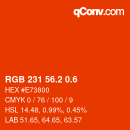 カラーコード: RGB 231 56.2 0.6 | qconv.com