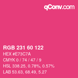 颜色代码: RGB 231 60 122 | qconv.com