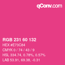 颜色代码: RGB 231 60 132 | qconv.com