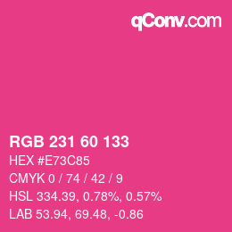 颜色代码: RGB 231 60 133 | qconv.com