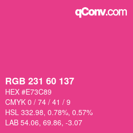 颜色代码: RGB 231 60 137 | qconv.com
