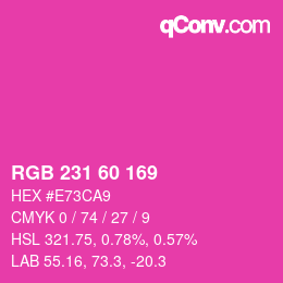 颜色代码: RGB 231 60 169 | qconv.com