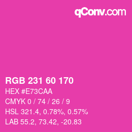 颜色代码: RGB 231 60 170 | qconv.com