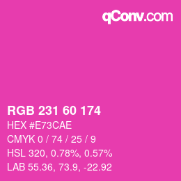 颜色代码: RGB 231 60 174 | qconv.com