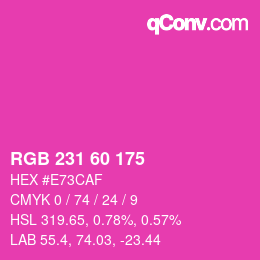 颜色代码: RGB 231 60 175 | qconv.com