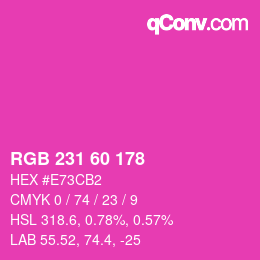 颜色代码: RGB 231 60 178 | qconv.com
