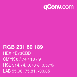 颜色代码: RGB 231 60 189 | qconv.com