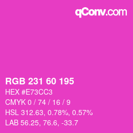 颜色代码: RGB 231 60 195 | qconv.com