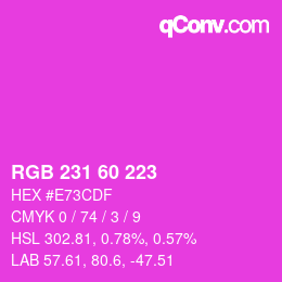 颜色代码: RGB 231 60 223 | qconv.com