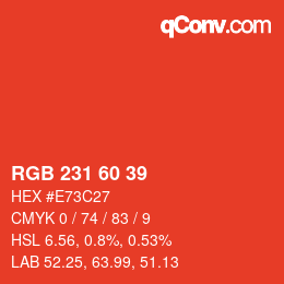 颜色代码: RGB 231 60 39 | qconv.com