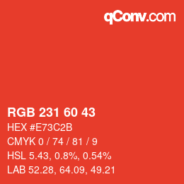 カラーコード: RGB 231 60 43 | qconv.com