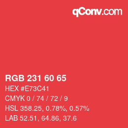 颜色代码: RGB 231 60 65 | qconv.com