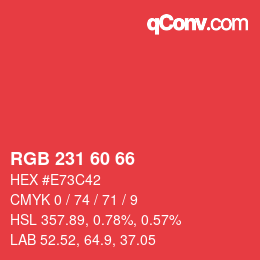 颜色代码: RGB 231 60 66 | qconv.com