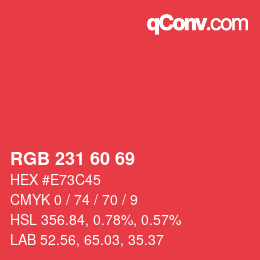 颜色代码: RGB 231 60 69 | qconv.com
