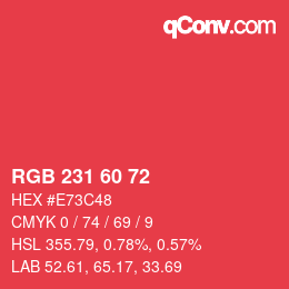 颜色代码: RGB 231 60 72 | qconv.com