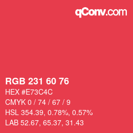颜色代码: RGB 231 60 76 | qconv.com