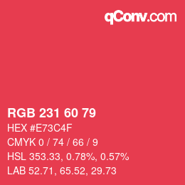 颜色代码: RGB 231 60 79 | qconv.com