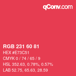 颜色代码: RGB 231 60 81 | qconv.com