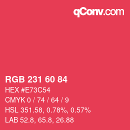 颜色代码: RGB 231 60 84 | qconv.com