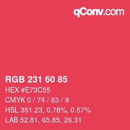 颜色代码: RGB 231 60 85 | qconv.com