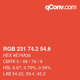 カラーコード: RGB 231 74.2 54.6 | qconv.com