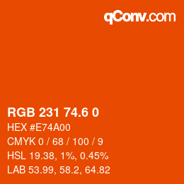 カラーコード: RGB 231 74.6 0 | qconv.com