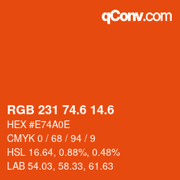カラーコード: RGB 231 74.6 14.6 | qconv.com