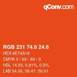 カラーコード: RGB 231 74.6 24.6 | qconv.com