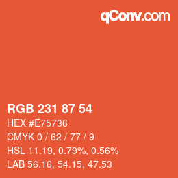 颜色代码: RGB 231 87 54 | qconv.com