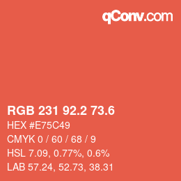 カラーコード: RGB 231 92.2 73.6 | qconv.com