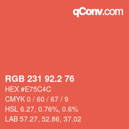 カラーコード: RGB 231 92.2 76 | qconv.com