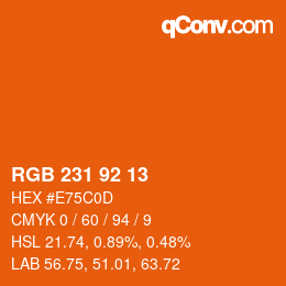 Color code: RGB 231 92 13 | qconv.com