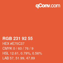 颜色代码: RGB 231 92 55 | qconv.com