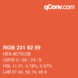 カラーコード: RGB 231 92 59 | qconv.com