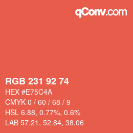 カラーコード: RGB 231 92 74 | qconv.com