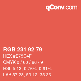 Color code: RGB 231 92 79 | qconv.com